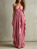 Dusty Pink Halter Ruffle Maxi Dress