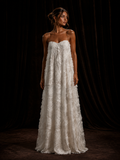 White Textured Feather A-Line Maxi Dress