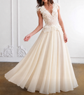 Cream Lace Applique A-Line Gown