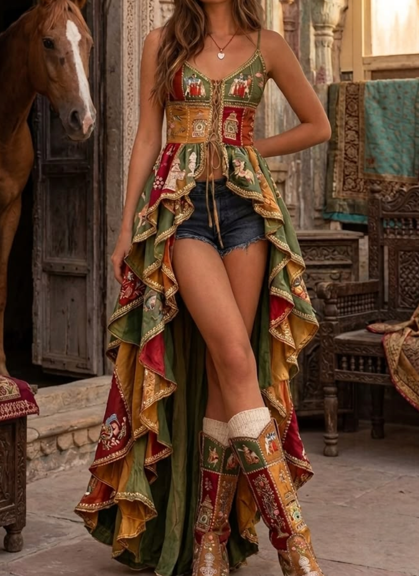 Multicolor Embroidered Corset High-Low Top