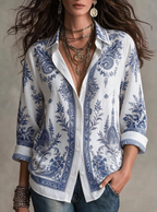Blue Floral Paisley Print Linen Shirt