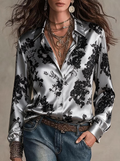 Silver Rose Print Satin Shirt
