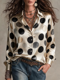 Cream Black Metallic Polka Dot Satin Shirt