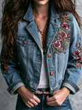 Blue Floral Embroidered Denim Jacket