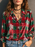 Red Green Snowflake Velvet Shirt