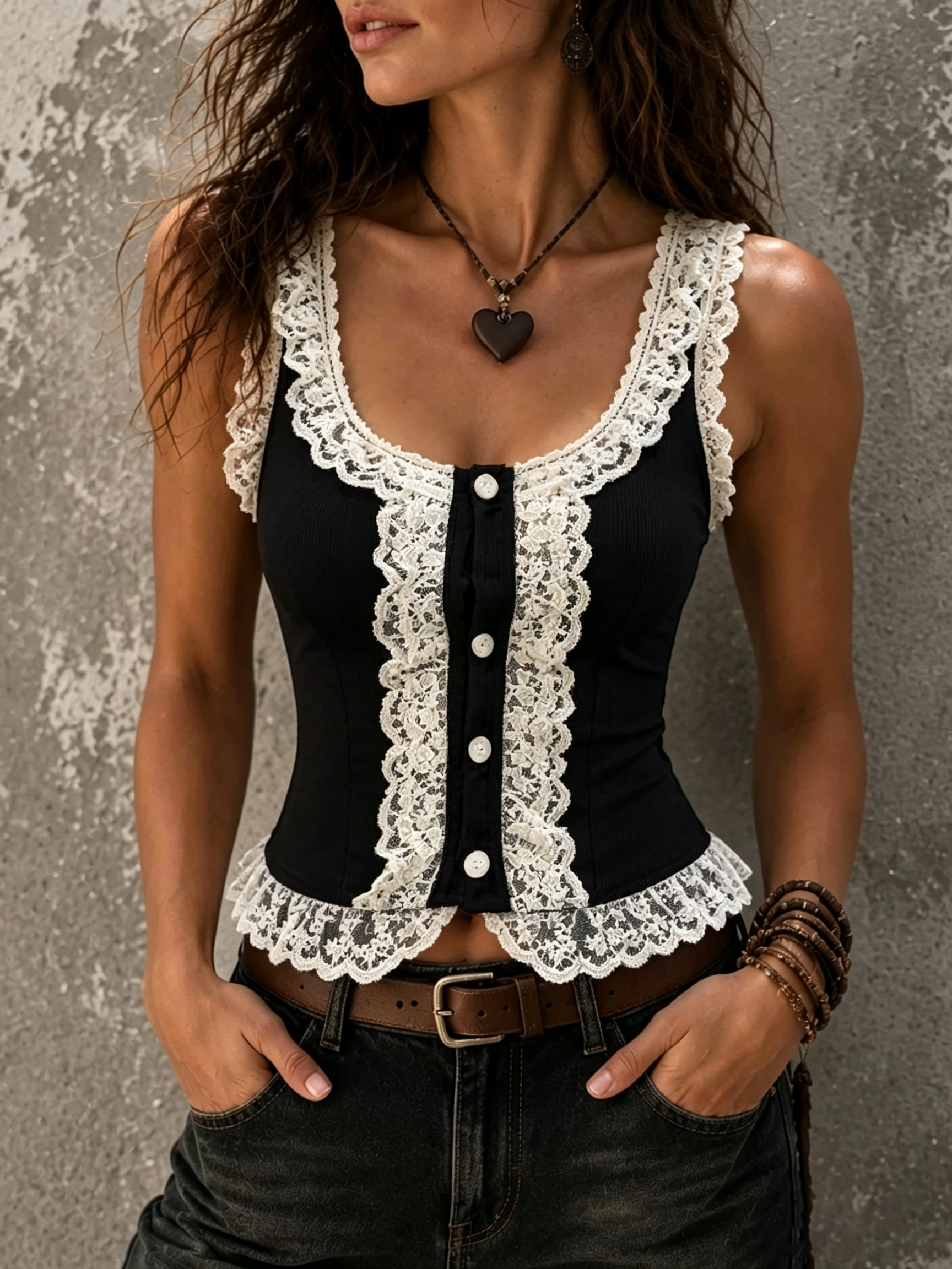 Black White Lace Corset Top
