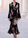 Black Velvet Floral Peplum Suit Set