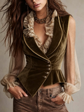 Olive Velvet Lace Ruffle Vest