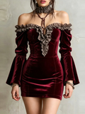Burgundy Velvet Ruffle Mini Dress
