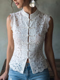 Chinese Frog Button Floral Lace Cheongsam Vest