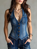 Fitted V-Neck Denim Corset Vest