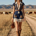 Navy Embroidered Fringe Trim Mini Dress