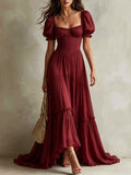 Square Neck Puff Sleeve Tiered Maxi Dress