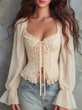 Lace Corset Style Sheer Sleeve Lace-Up Top