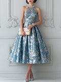 Silver Blue Halter Neck A-Line Dress