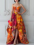 Sunset Floral Strapless High-Low Dress