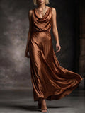 Bronze Cowl Neck Satin Slip Gown
