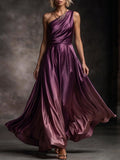Purple Ombre One-Shoulder Satin Gown