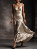Champagne Rhinestone Strap Bias Cut Satin Gown