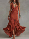 Terracotta Lace Applique High-Low Slip Dress