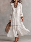 White Long Sleeve Ruffle Tiered Maxi Dress