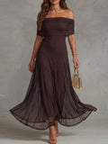 Dark Espresso Off-Shoulder Sheer Panel Maxi Dress
