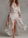 White Cherry Blossom Print Sheer Wrap Maxi Dress