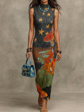 Goldfish Star Print Sleeveless Mesh Midi Dress
