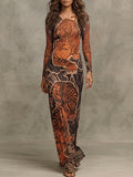 Tiger Line Art Long Sleeve Maxi Dress