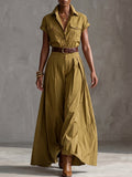 Olive Green Utility Button-Up Shirt Dress