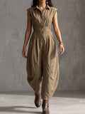 Olive Green Sleeveless Button-Up Jumpsuit
