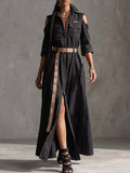 Black Cold-Shoulder Cargo Maxi Dress