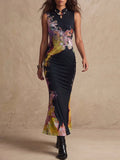 Black Abstract Floral Slip Dress