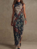Navy Patchwork Floral Maxi Dress