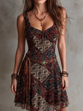 Burgundy Patchwork Corset Mini Dress