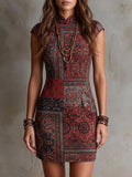 Red Paisley Patchwork Cheongsam Mini Dress