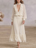 Cream Ruffle Choker Maxi Dress