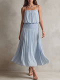 Powder Blue Gathered Strapless Maxi Dress