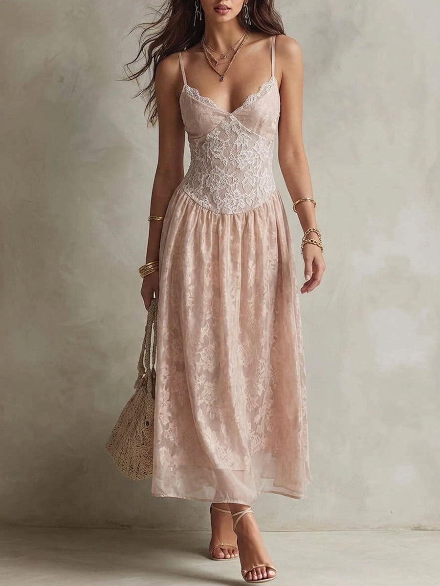 Blush Lace Corset Midi Dress
