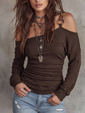 Chocolate Asymmetric Strap Off-Shoulder Top