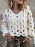 White Cold-Shoulder Open-Knit Sweater