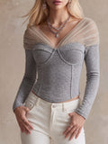 Grey Tulle Paneled Corset Top