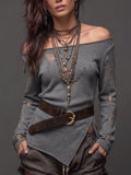 Grey Distressed Asymmetrical Sweater