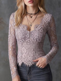 Dusty Lilac Floral Lace Long Sleeve Top