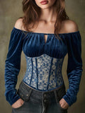 Blue Velvet Brocade Corset Top