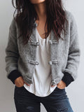 Grey Contrast Cuff Toggle Cardigan