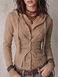 Camel Hooded Chunky Ribbed Cardigan