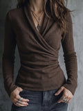 Brown Wrap Front Ribbed Top