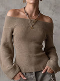 Taupe Ribbed Off-Shoulder Sweater