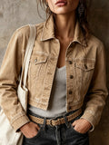 Tan Vintage Denim Cropped Jacket